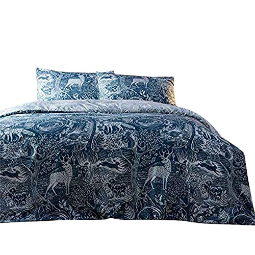 Creative Cloth Winter Woods Duvet Set, Polycotton, Midnight Blue, Double