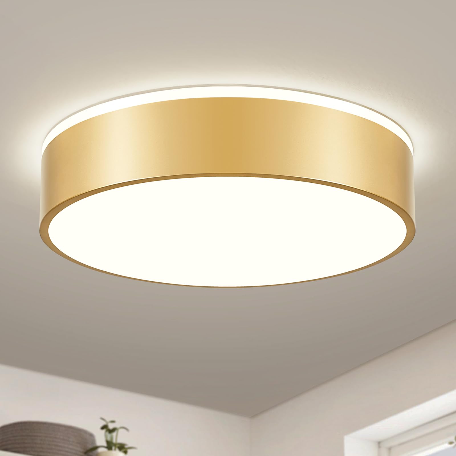 YURNYQ Gold LED Flush Mount Ceiling Lights, Modern Dimmable 5CCT Close to Ceiling Light, Minimalist Overhead Round Kitchen Lighting Fixtures for