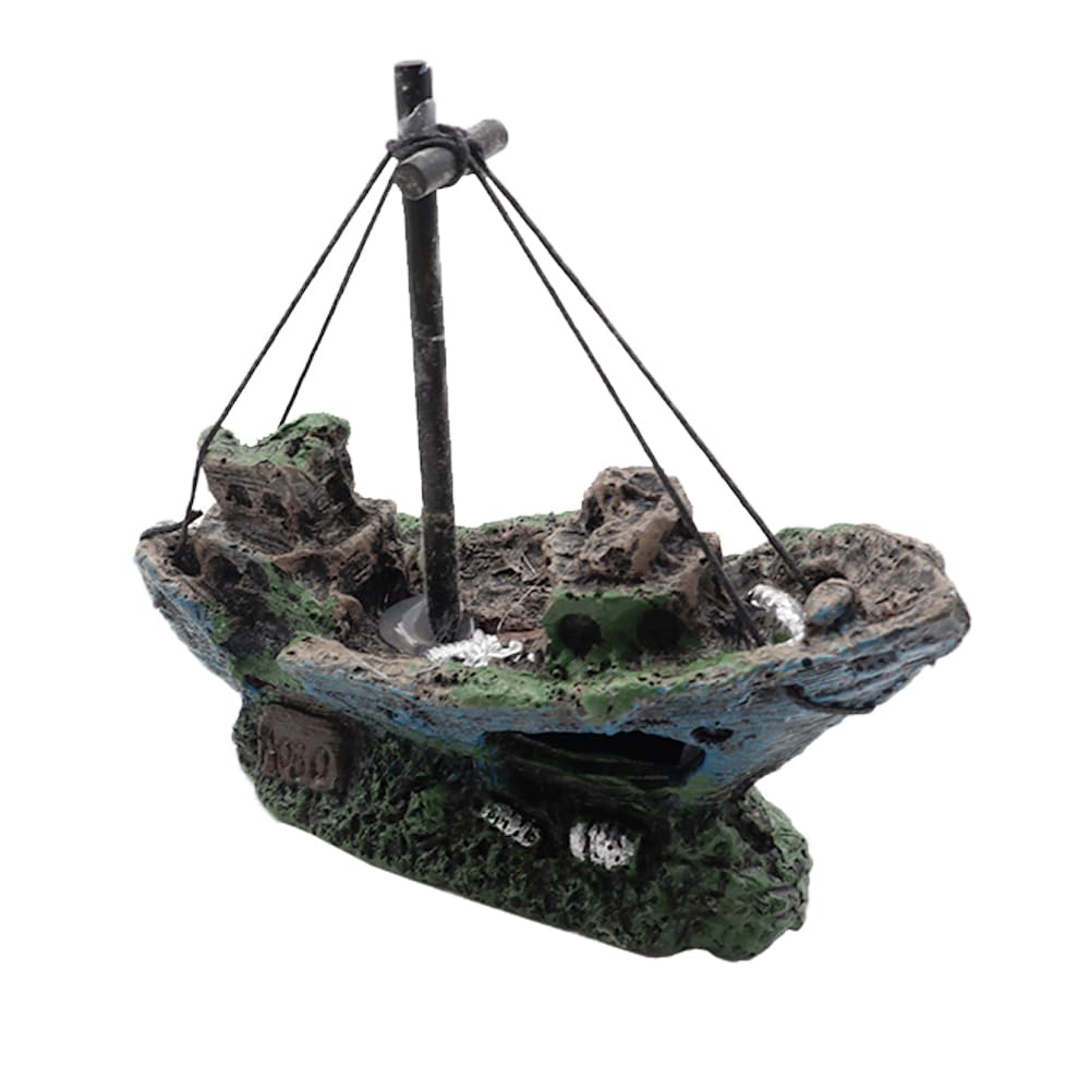 NUZAMAS Artificial Fish Tank Decor Wrecked Boat Ship Resin Model Ornament Aquarium Fish Tank Landscape Pirate for Reptile Hideout Betta Fish Swimming Habitat Cave - Image 3