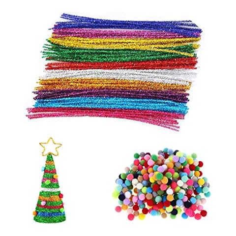 Pfeifenreiniger Chenilledraht,Chenilledraht Biegeplüsch,Pfeifenreiniger Basteln Set,Pfeifenreiniger Chenilledraht Pompons für Kinder zum Basteln und Gestalten von Tieren DIY Handwerk Cover
