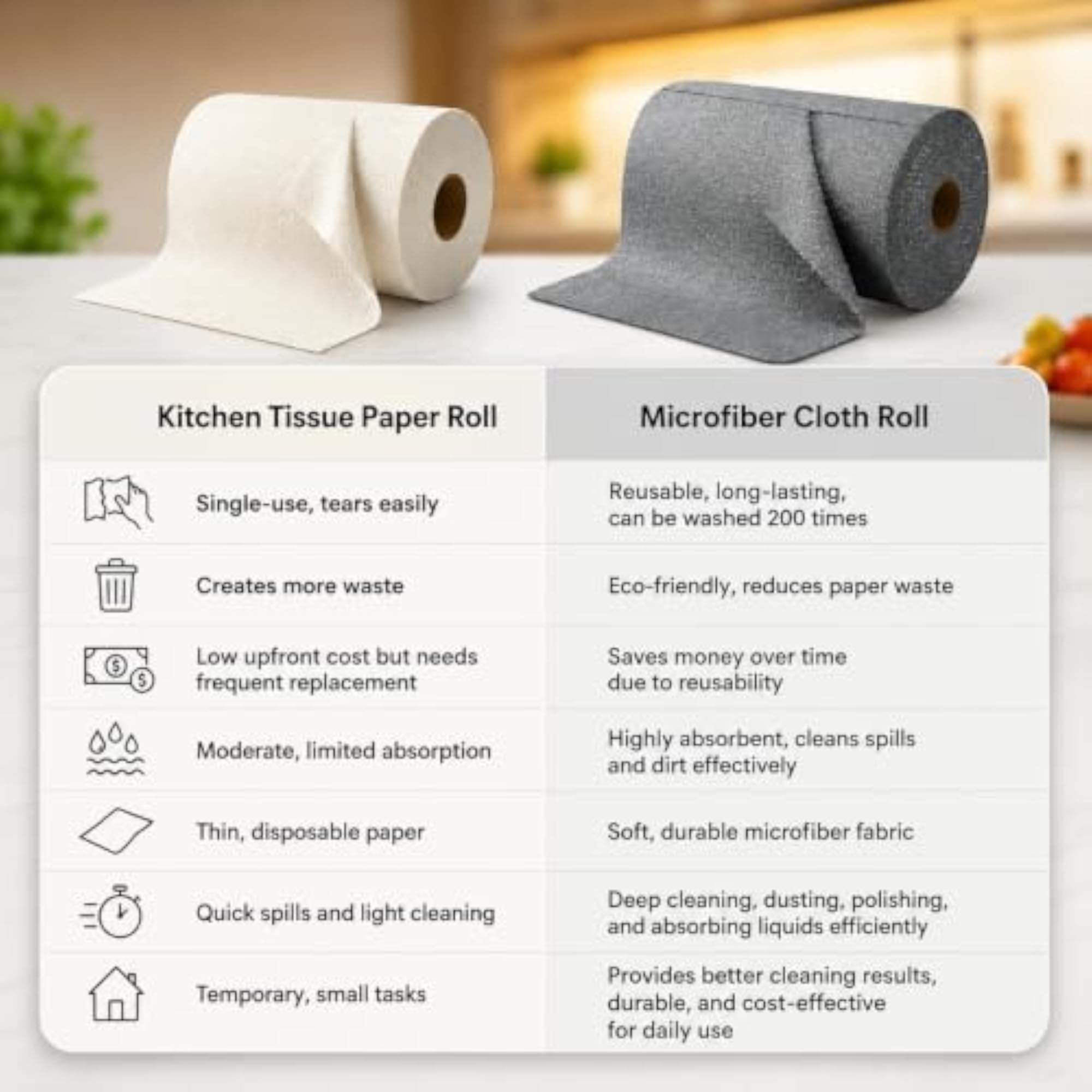 Microfiber Cleaning Cloth Roll, 20Pcs, Ultra Absorbent