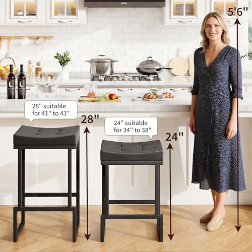 Image of FIRAVOE 28 inch Bar Stools Set of 3, PU Leather Backless Saddle Bar Stools