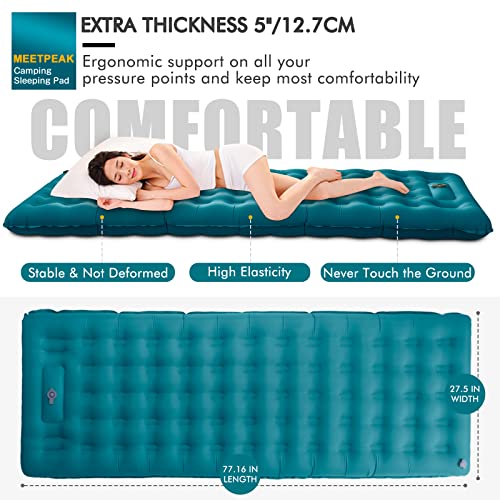 MEETPEAK Extra Thick 5 inch Inflatable Sleeping Pad for Camping, Ultralight Compact Sleeping Mat Built-in Foot Pump for Hiking Backpacking Traveling, Portable Camping Air Mattress