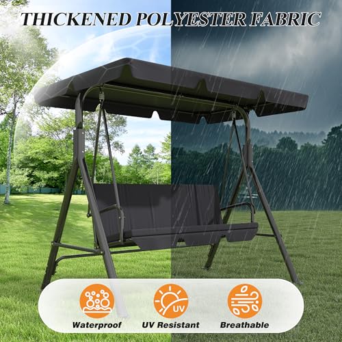 Image of 3-Seat Patio Swing Chair,Outdoor Porch Swing with Adjustable Canopy and Durable Steel Frame for Patio, Garden, Poolside (Black)