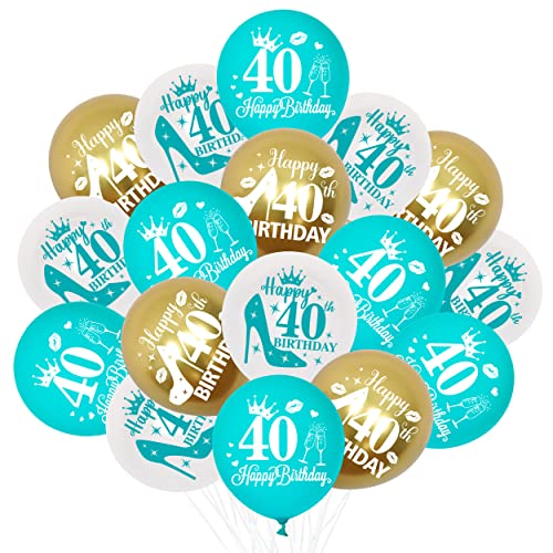 Fangleland 45 Ballons 40e Anniversaire, Bleu Teal Or Blanc Latex pour Femmes, 12 po