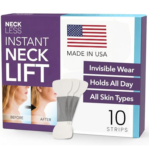 NECK LESS Professional Face Lift Strips Instant Jawline & Neck Lift Tape | Medical-Grade Invisible Waterproof Skin-Tightening Solution | Non-Surgical Facial Tape Kit 10-Hour Hold (10 Strips)
