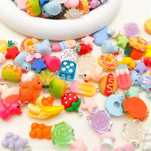 Kaaruisi 20 Stück gemischte Obst- und Tierfutter-Anhänger, Kunstharz, kreativer Schmuck, Bastelzubehör, Halskette und Armband
