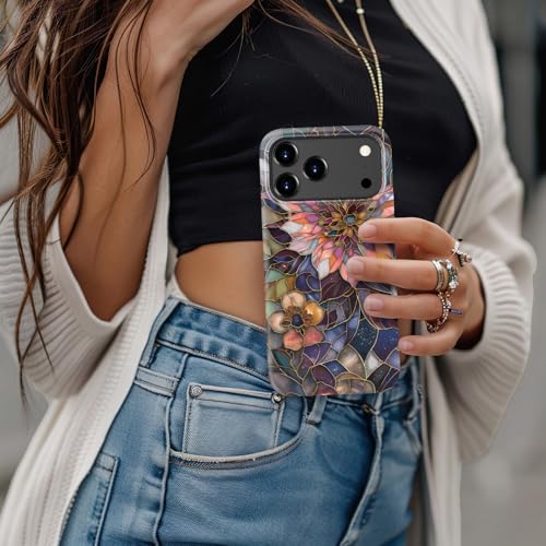 Image of Goodon for iPhone 17 Pro Case Cute - Wireless Charging Compatible - Dual-Layer Hard Shell + Silicone Cover - Protective Phone Case with Trendy Designs for Women - Blooming Purple Flower