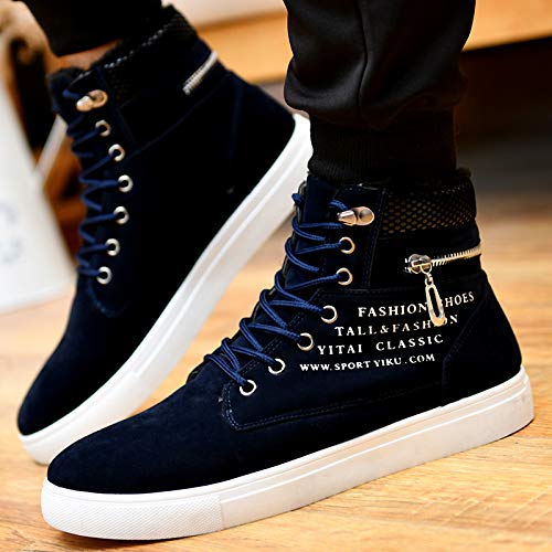 tazimall Men's High Top Suede Sneakers Casual Skate Shoes Lace Up Fur Lined Warm Shoes4