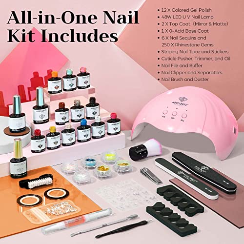 Modelones Gel Nail Kit, 12 Colors White Pink Gel Nail Polish Kit with 48W Lamp Starter Kit, Glossy & Matte Top and Base Coat - Image 4
