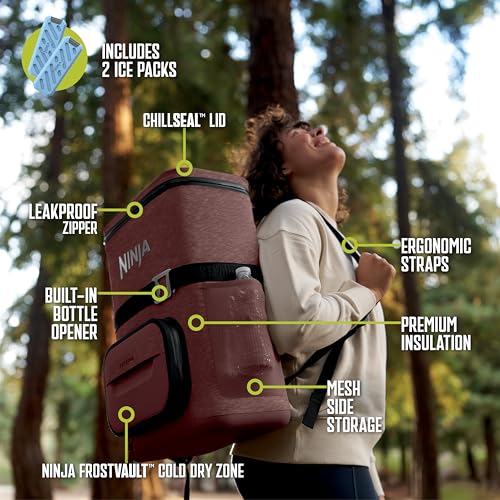 Image of Ninja FrostVault Go Can Soft Cooler, 24 /36 Can, Leak Proof, Built-In Cup Holder, 2 Ice Packs & Dry Storage Drawer, Polyester Insulation, Hiking, Camping, Picnic