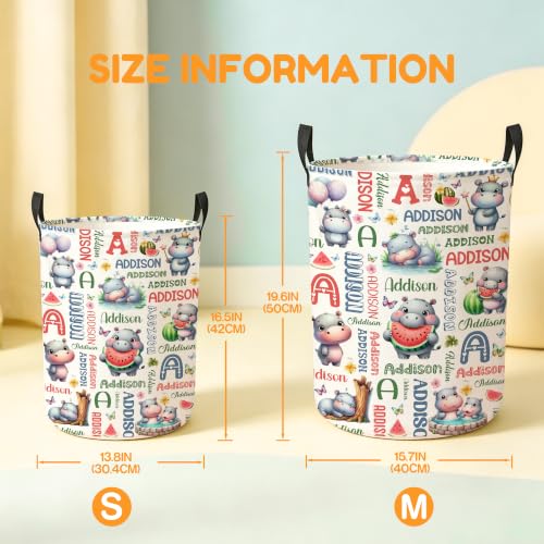 Image of Custom Hippo Laundry Hamper, Personalized Laundry Basket with Name, Customized Dirty Clothes Basket for Clothes Toy Bathroom Bedroom Storage,S-16.5 inchX 13.8 inch