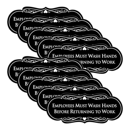 Signs ByLITA Designer Employees Must Wash Hands Before Returning to Work Sign - Durable Material and Easy Installation (Black) - Medium (10 Pack)