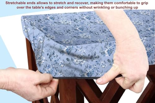 Image of The Furnishing Tree Elastic Cotton Rectangular Center Table Cover 14x24 in Inches Floral White Rose on Blue Base