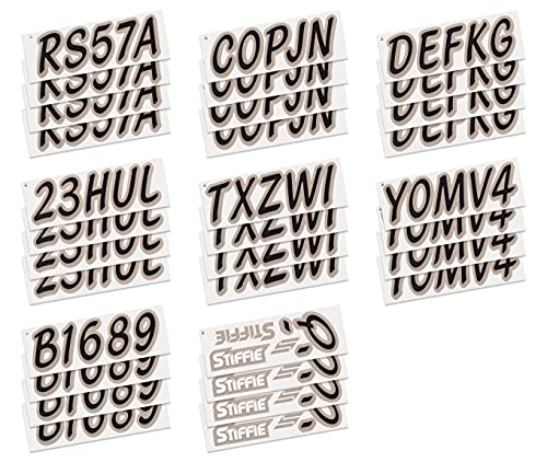 Image of STIFFIE Whipline Solid Black /Pewter 3 inch Alpha-Numeric Registration Identification Numbers Stickers Decals for Boats & Personal Watercraft
