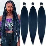 UPruyo Dark Blue Pre Stretched Braiding Hair 30 Inch Kanekalon Navy Blue Braiding Hair Extensions for Braiding Box Braids Synthetic Long Yaki Knotless Prestretched Braiding Hair for Women Girls