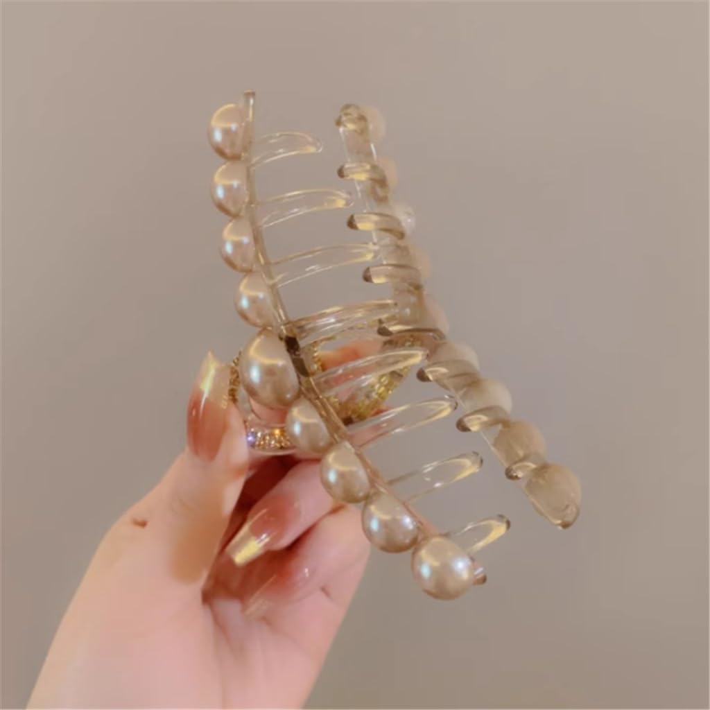 Autumn and winter acrylic curry pearl rhinestone grab clip female back of the plate hair shark clip large hair clip hair card headdresses
