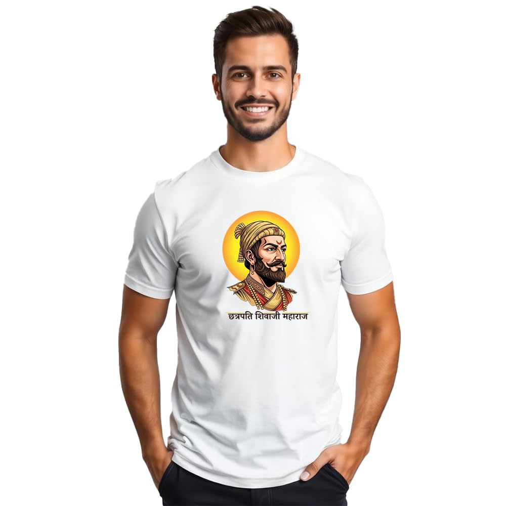 Chhatrapati Shivaji Maharaj Graphic Printed Men's Round Neck T-Shirt, White-picture-38