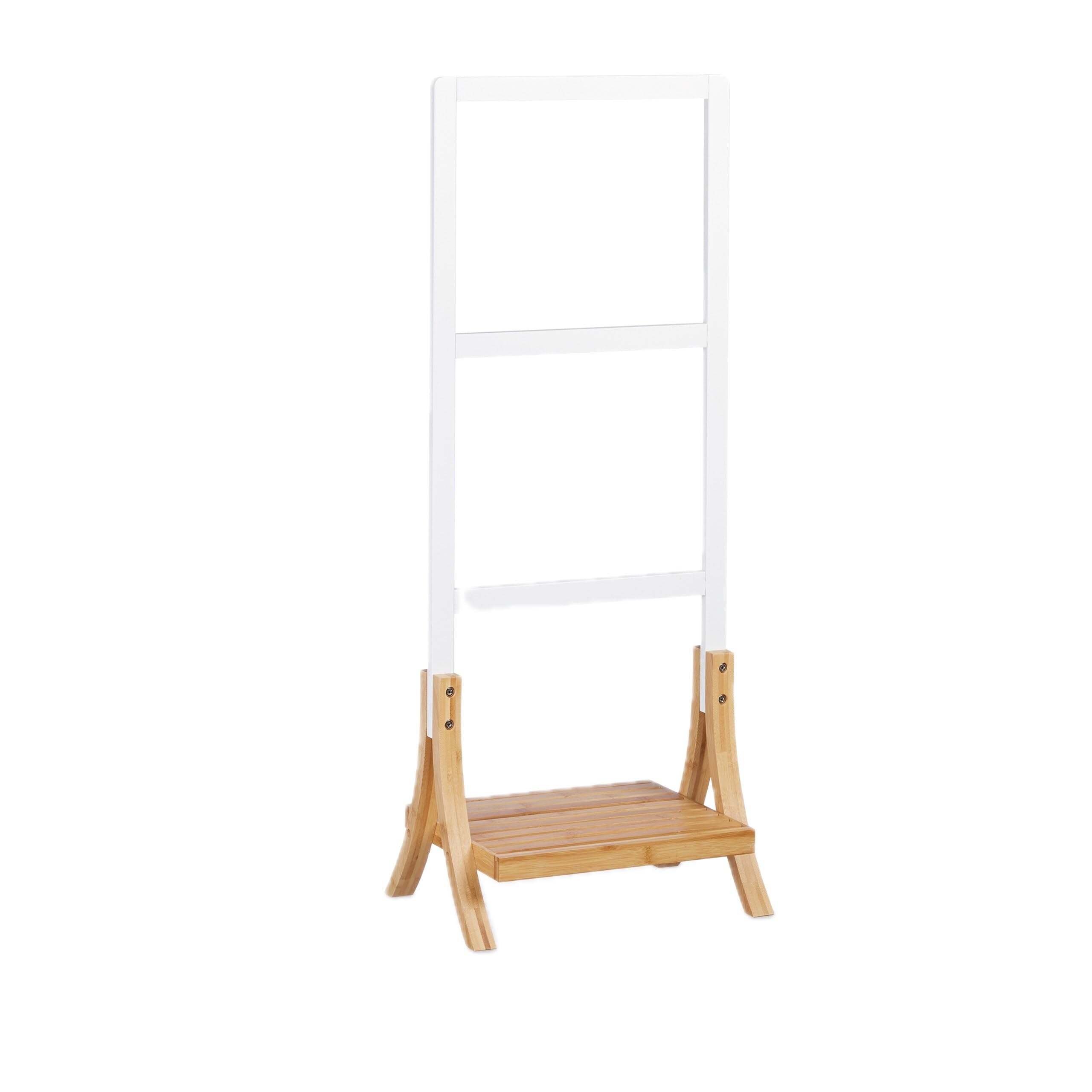 Relaxdays Porte-Serviettes sur Pied, 3 Bras, Salle de Bain, Support Valet, serviteur HxlxP: 104 x 41 x 28,5 cm, Blanc