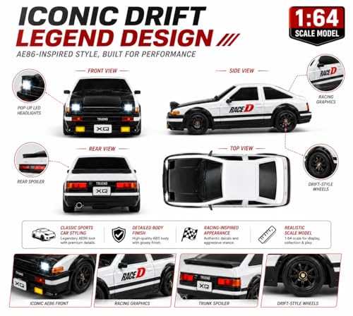 Image of Remote Control Sports Car & Off-Road SUV Toy for Kids, High Speed RC Racing with Wireless Remote, Realistic Lights & Premium Design Gift for Boys Girls (1:64 AE86)