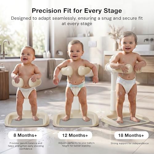Image of BAYBEE Shower Bath Stand for Baby for 0 - 3 Years for Kids | Duck Design Baby Standing Bath Stand with Adjustable Height & Width | Portable Kids Bathstand with Shower Holder & Anti-Slip Base (Beige)