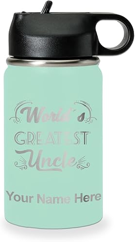 Miniatura 53 de LaserGram Botella de agua personalizada, el tío más grande del mundo, acero inoxidable de doble pared aislada al vacío con popote superior, regalo