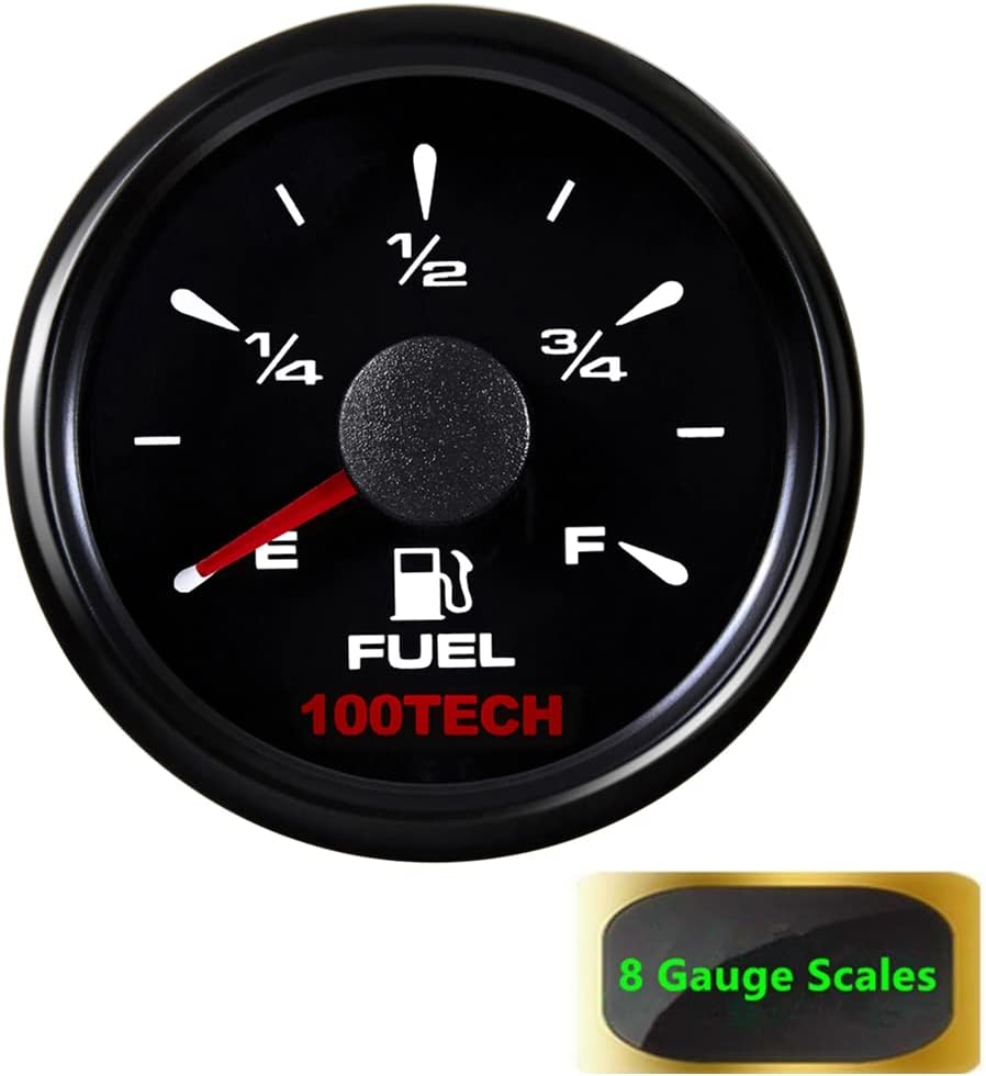 100TECH Boat Fuel Gauge Marine Fuel Gauge for Boat RV Yacht Car Truck, Motorcycle, Automotive Replacement Fuel Gauges, 5 Signals Adjustable 240-33ohm 0-190ohm 240-30ohm 0-180ohm 10-180ohm(All Black)