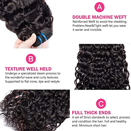 Deep Wave Bundles Human Hair 1 Bundles Water Wave Bundles 12A Brazilian 100% Unprocessed Virgin Human Hair Wet and Wavy Bundles Double Weft Deep Curly Weave Natural Black(14 Inch) - Image 3