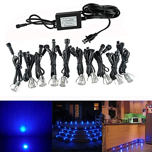 Lot de 10 Lampe de Spot LED Mini Ø18mm Eclairage encastré Inox pour Terrasse Enterré Plafonnier, IP67 Etanche DC12V Lumière Extérieure pour Chemin Escalier Paysage Etape (Bleu)