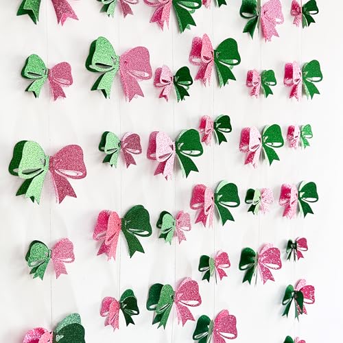 Image of 6PCS Pink and Green Party Decorations 3D Green Pink Conquette Bow Garland Witch Party Decorations Double Layer Bow Banner Streamers for Girls Witch Kids Wizard Birthday Baby Shower Decor Supplies