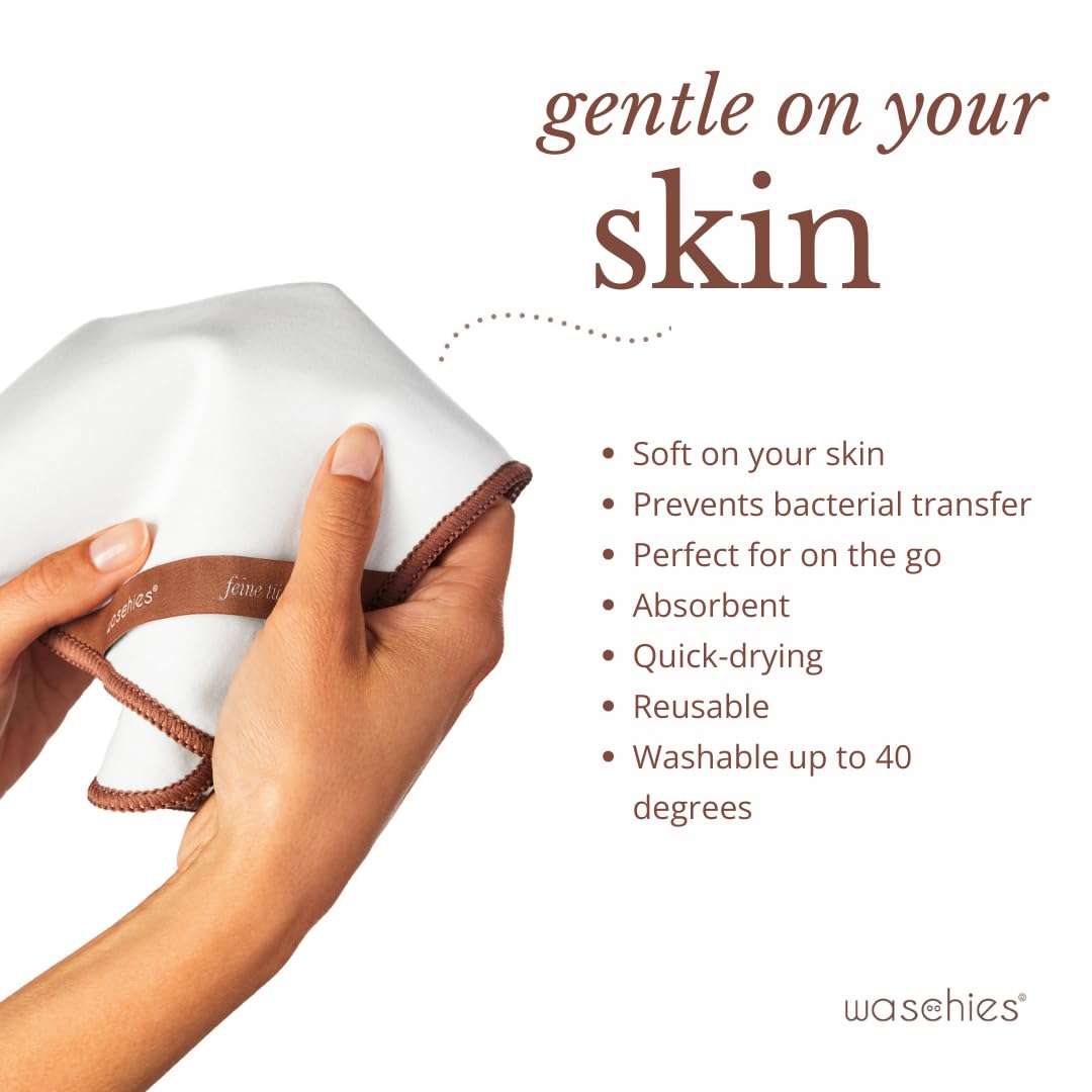 Waschies Ultra-Fine Face Cloths, Pack of 5 in Brown/White, Soft, Absorbent Towels for Gentle Drying - Image 3