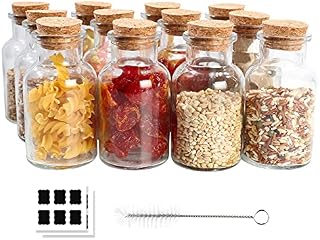 Yishik 150ml Clear Glass Jars with Cork Lids,12 Pack Spice Jars 5oz Kitchen Storage Glass Bottles Cork Jars for Candy,Herbs,Tea Leaves,Seasoning