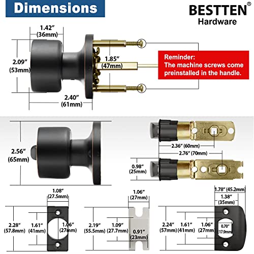 Bestten Privacy Door Knob Set, Interior Door Handle Lock With Removable Latch Plate, Geneva Series Keyless Doorknob For Bedroom Or Bathroom, Oil Rubbed Bronze #TOP6