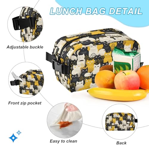 Sac d'école léger et durable style dessin animé de chats blancs noirs