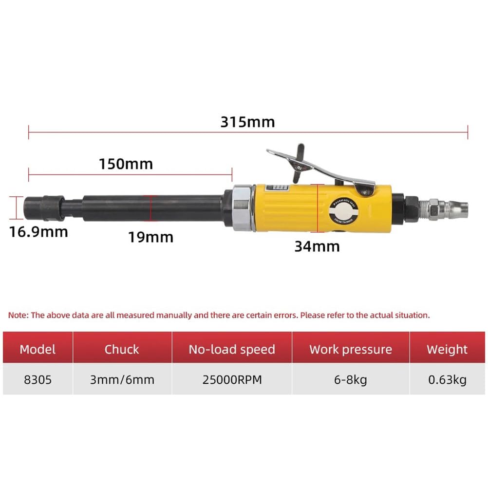 Smerigliatrice pneumatica, 1/4 "e 1/8", strumento di rettifica pneumatica dell'albero di estensione, velocità 25000 giri/min per rettifica di precisione
