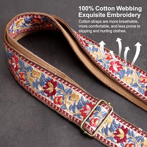 Nefelibata Guitar Strap,Jacquard Embroidery Cotton Guitar Straps with Crazy Horse Leather Ends for Bass Electric & Acoustic - Image 4
