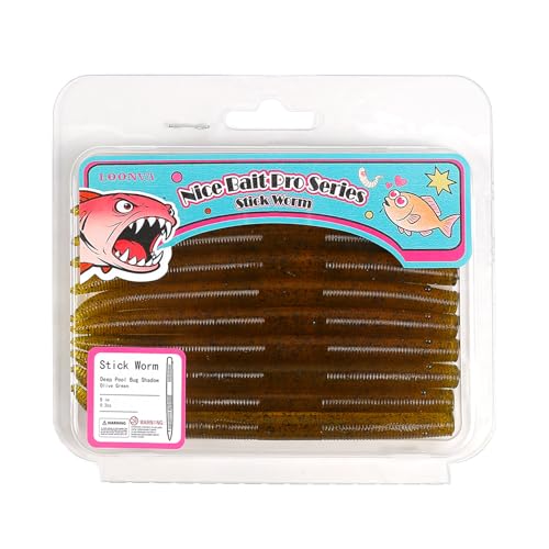 LOONVA 5" Stick Worms for Bass Fishing, Biodegradable Soft Plastic Wacky Worms, Durable Baits for Texas Carolina Rig, Freshwater Saltwater Lures (10, Pumpkin)