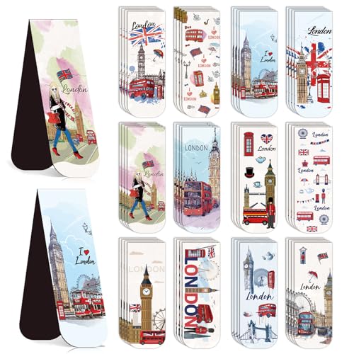 Wxiben London Magnetic Bookmark Gifts - 48PCS British Magnetic Bookmarks UK England Travel Book Marks Magnets Page Marker Clip for Women Travel Students Teacher Reading London Lover Souvenirs Gift