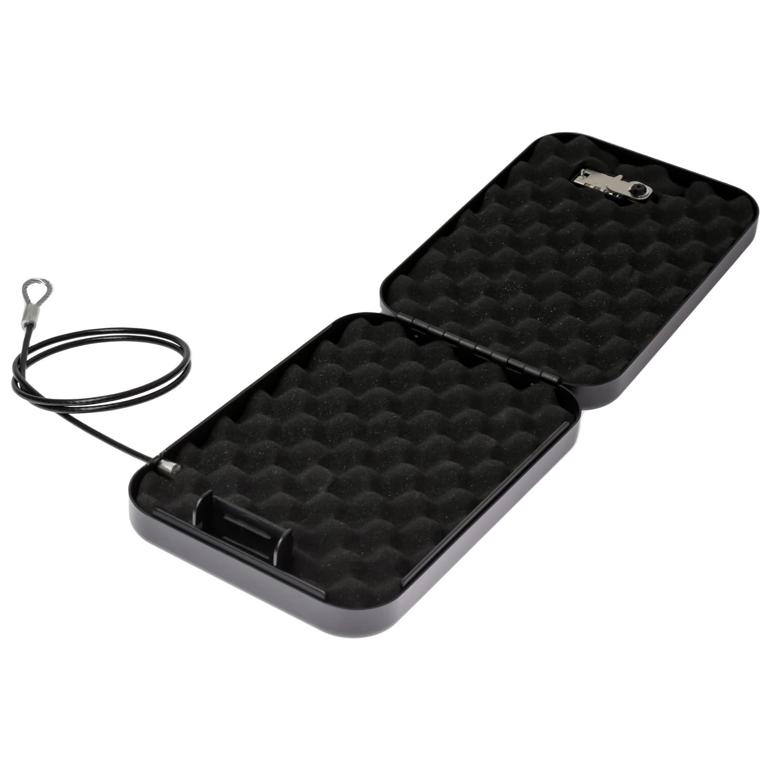 HMF 317-02 Caja de seguridad con cerradura de combinación, Caja portátil, cable de seguridad | 24 x 16,5 x 4,5 cm | Negro