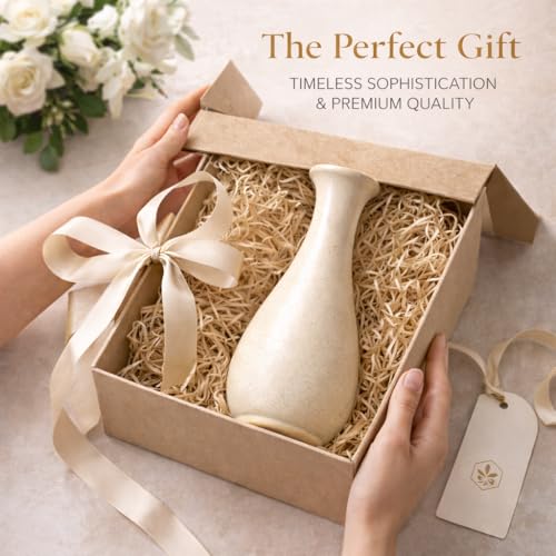 Image of Ceramic Flower Vase, Off White, Surahi Shape Design, Matte Finish, Decorative Vase for Pampas Grass, Artificial Flowers & Home Decor (Only Vase) (Surahi Shape)
