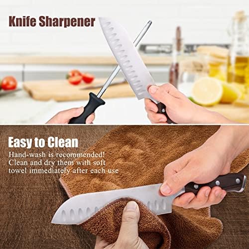 Kitchen Knife Set, 15pcs Knife Sets with Block, High Carbon 1.4116 Stainless Steel Kitchen Knives Sets Professional, Knife Sets with Scissors and Knife Sharpener
