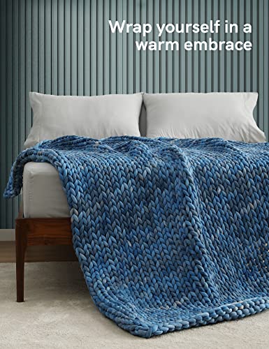 YnM Weighted Blanket, Handmade Chunky Knitted Design, Soft and Cozy, Temperature Regulating and Breathable, Machine Washable Throw for Sleep or Home Decor (Dark Blue Tie-Dyed, 50x60 Inch, 10lbs)