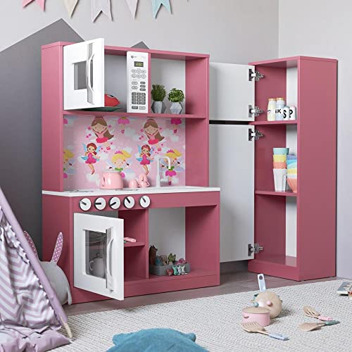 Cozinha Infantil com refrigerador Mdf Diana Rosa/branco - Ofertamo