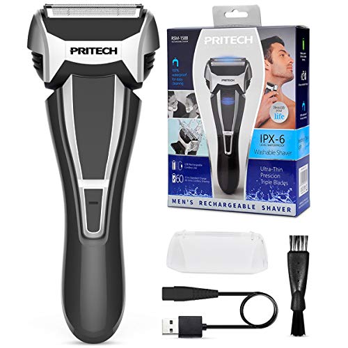 PRITECH Foil Shaver for Men Cordless Electric Razor for Men Electric Shaver with Pop-up Trimmer USB Charging Black