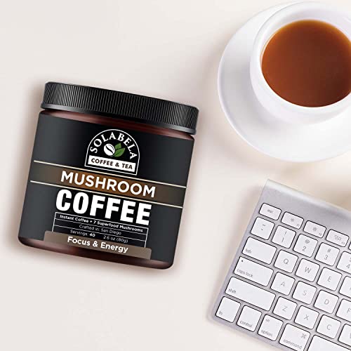 Solabela Coffee Organic Mushroom Coffee (38 Servings) With 7 Superfood Mushrooms, Great Tasting Arabica Instant Coffee, Includes Lion's Mane, Reishi, Chaga, Cordyceps, Shiitake, Mitake, And Turkey Tail #TOP3