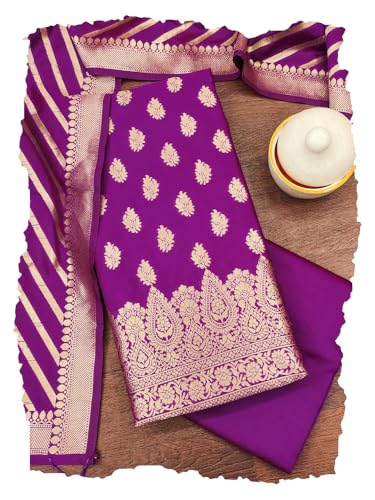 Image of DEVANGI Women's Banarasi Silk Unstitched Salwar Suit Dress Material With Dupatta