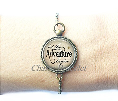 Charm Bracelet, Fashion Bracelet, Dainty Bracelet, Simple Bracelet,Let the Adventure Begin Bracelet, graduation gift for graduate travel jewelry adventurer's gift inspirational Bracelets-ZE148