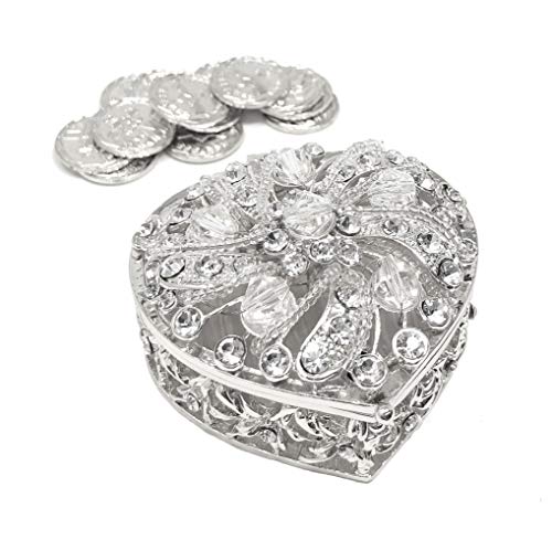 Cb Accessories Wedding Unity Coins - Arras De Boda - Heart Shaped Box With Decorative Rhinestone Crystals 78 (Silver) #TOP1