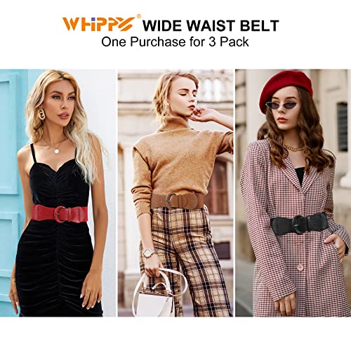Image of WHIPPY 3 Pack 4 Pack Women Wide Elastic Waist Belt Vintage Stretchy Belt Waistband for Ladies Dresses