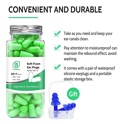 Lysian Ultra Soft Foam Earplugs For Sleep 38Db Snr, Noise Reduction Ear Plugs For Sleeping Noise Cancelling, Snoring, Shooting,Work,Plane-60 Pairs #TOP5